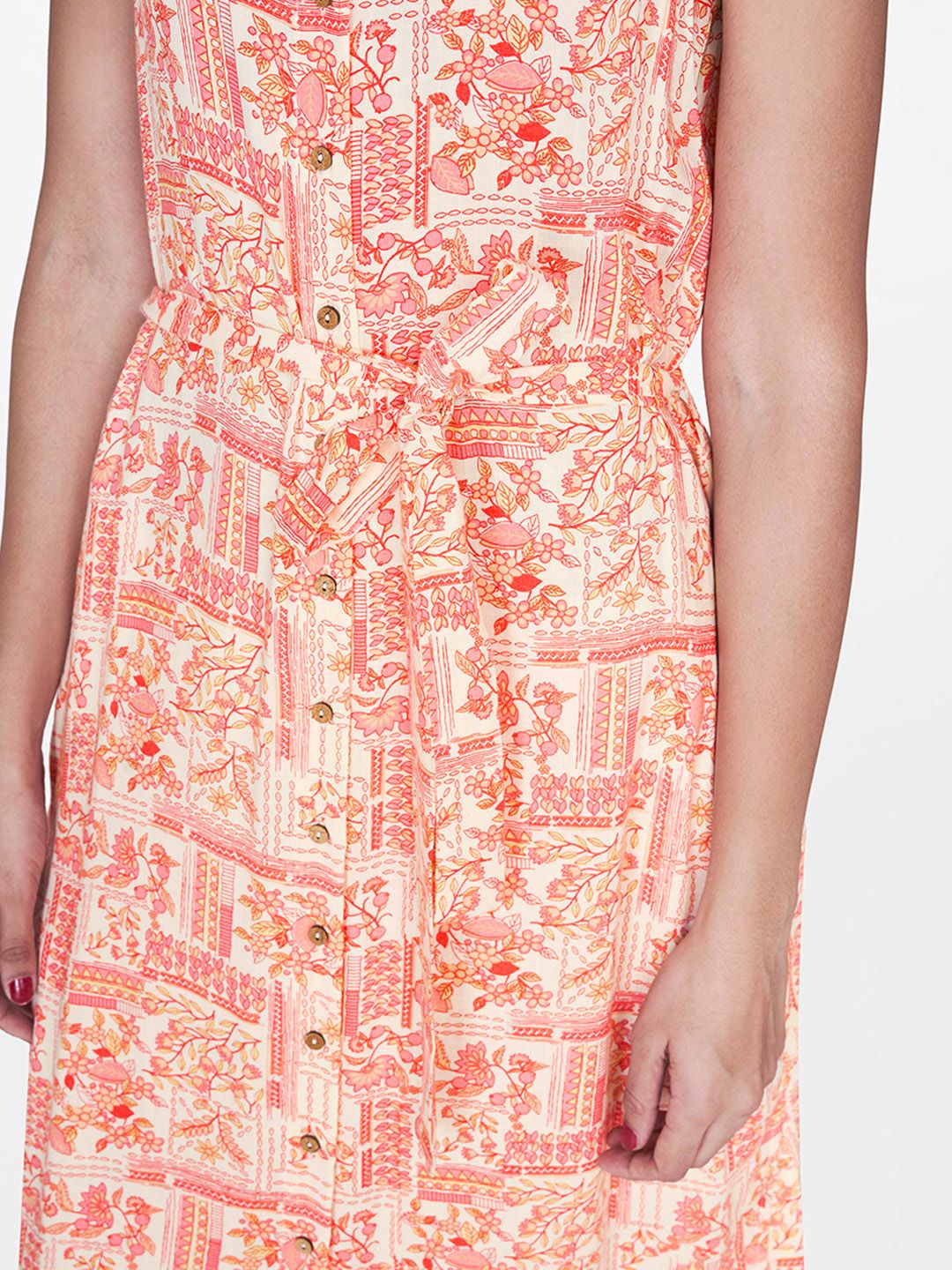 Global Desi Women Cream-Coloured & Pink Printed Kurta with Trousers