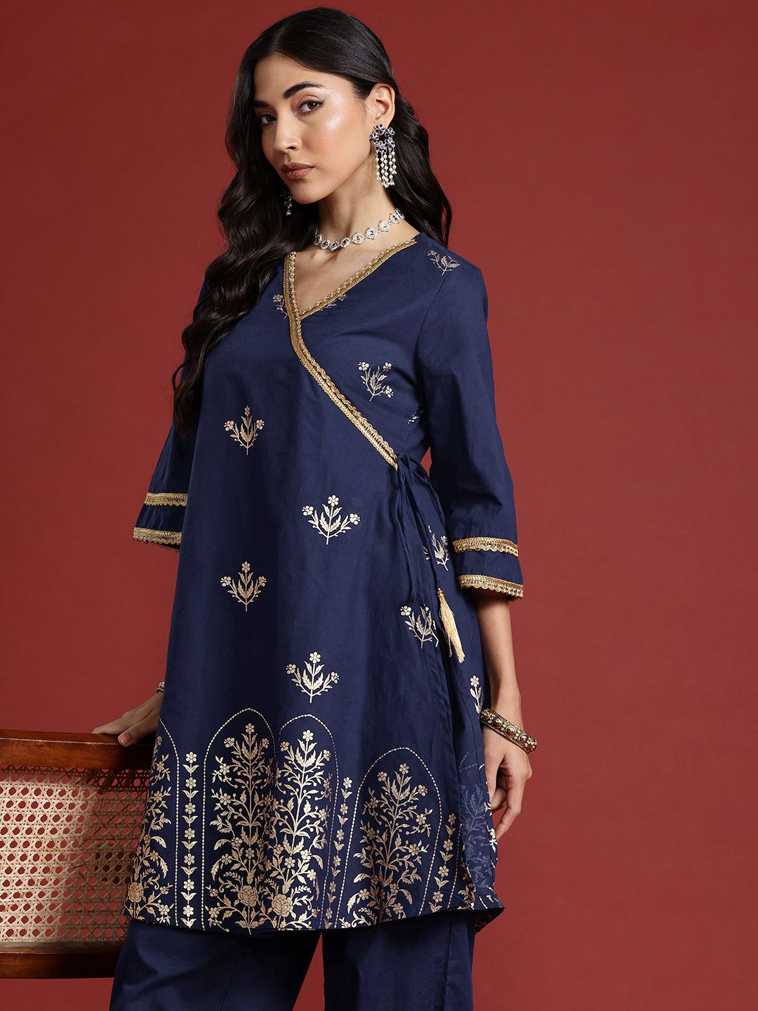 Anouk Foil Print Angrakha Gotta Patti Pure Cotton Kurta with Salwar