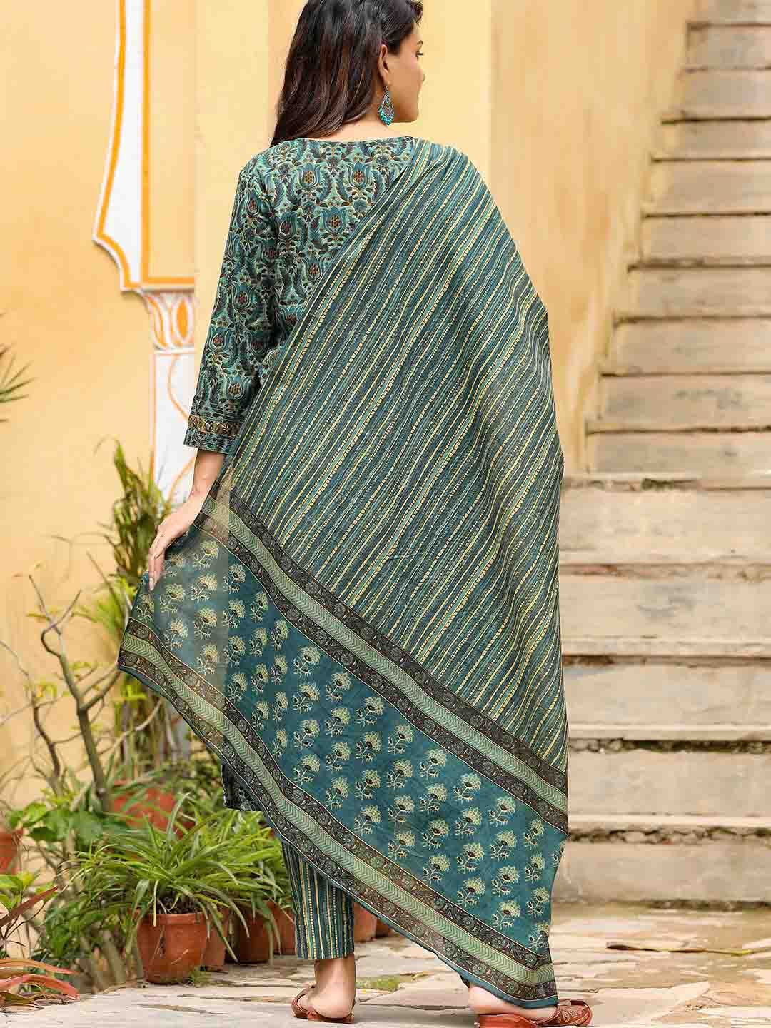 KALINI Ethnic Motifs Printed Gotta Patti Kurta & Trousers With Dupatta