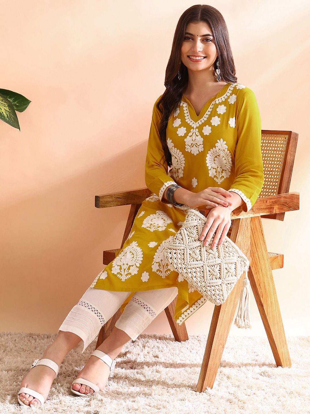 KALINI Floral Embroidered Straight Kurta