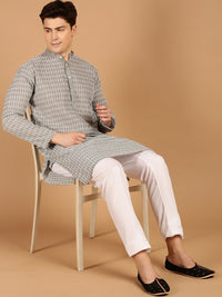 SOJANYA Geometrik Sulam Benang Kerja Pure Cotton Kurta