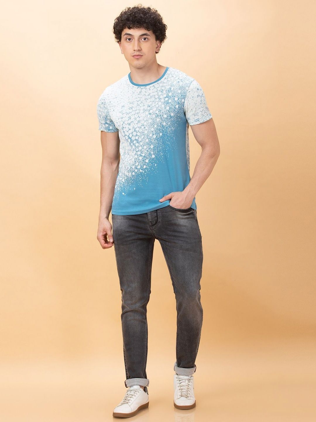 Being Human Men Abstract Printed Round Neck Cotton Slim Fit T-shirt