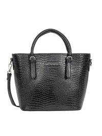Lino Perros Black Croc-Textured Handheld Bag with Detachable Sling Strap