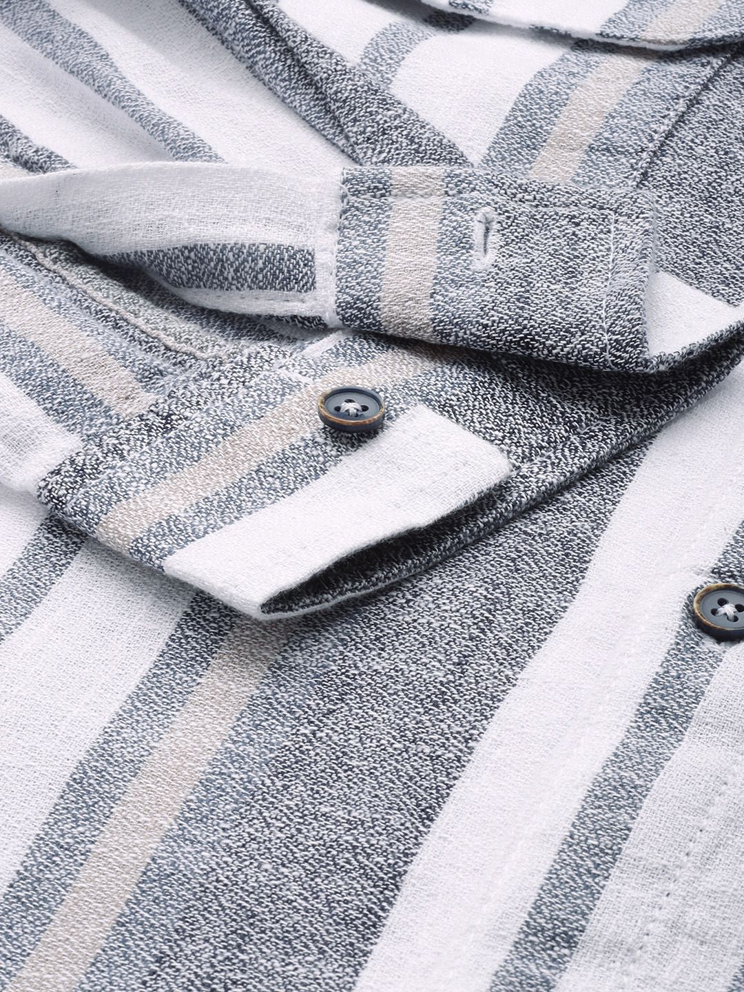 The Indian Garage Co Men Slim Fit Striped Double Flap Casual Shirt
