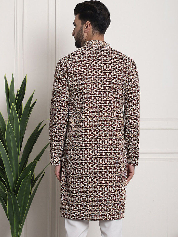 SOJANYA Kurta Kolar Mandarin Sulam Geometrik