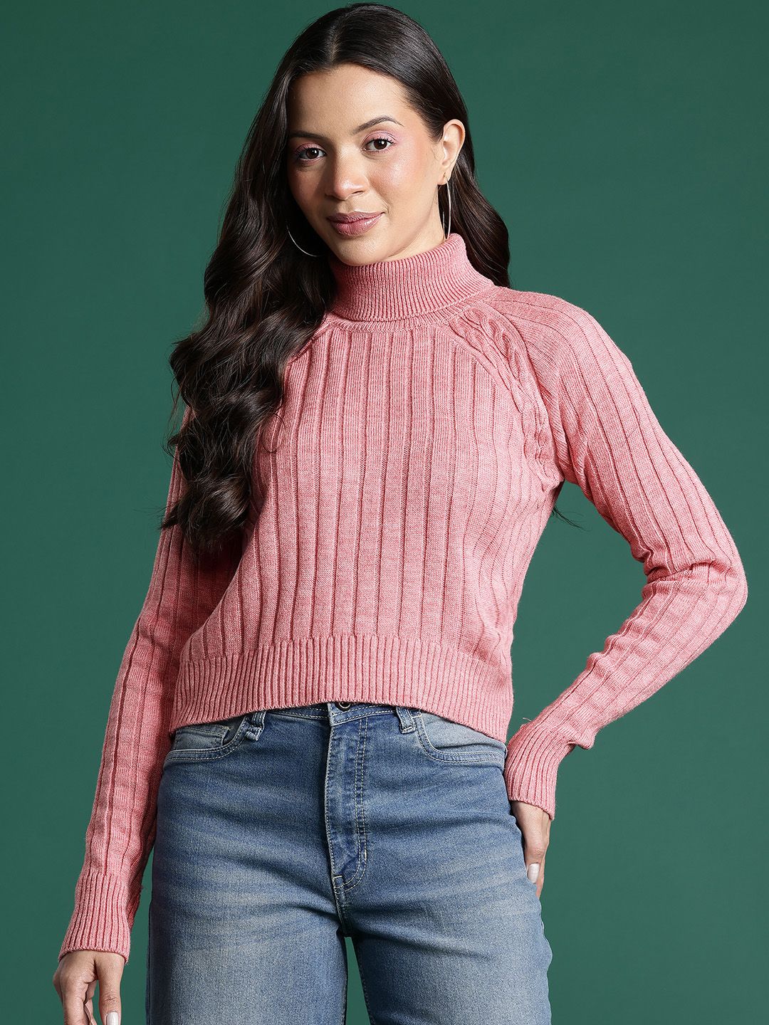 DressBerry Ribbed Acrylic Turtle Neck Pullover