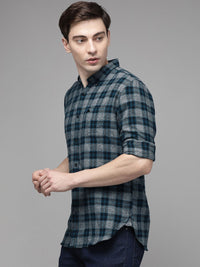 THE BEAR HOUSE Men Grey Slim Fit Pure Cotton Checked Casual Shirt