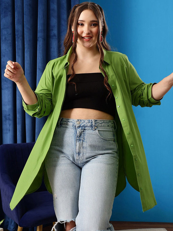CURVY STREET Comfort Spread Collar Oversized Cotton Shirt