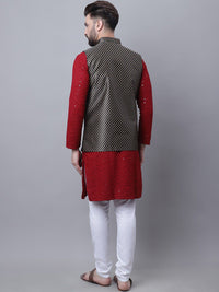 SOJANYA Men Ethnic Motifs Embroidered Pure Cotton Kurta With Churidar & Nehru Jacket