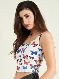 Berrylush Printed Round Neck Sleeveless Crop T-shirt
