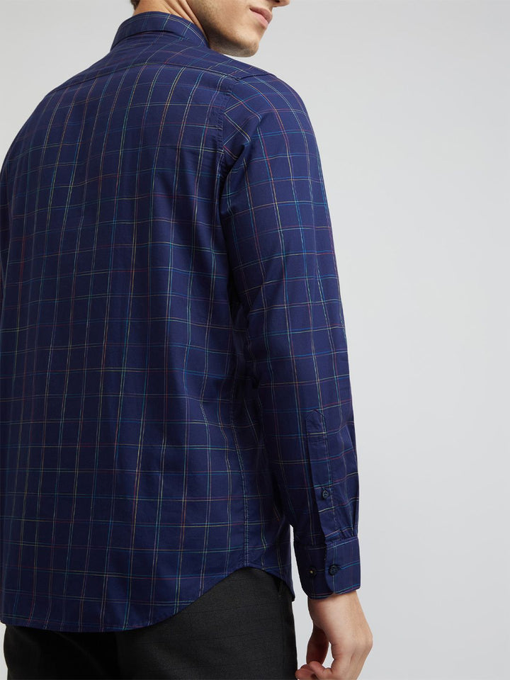 Raymond Men Blue Checked Pure Cotton Shirt
