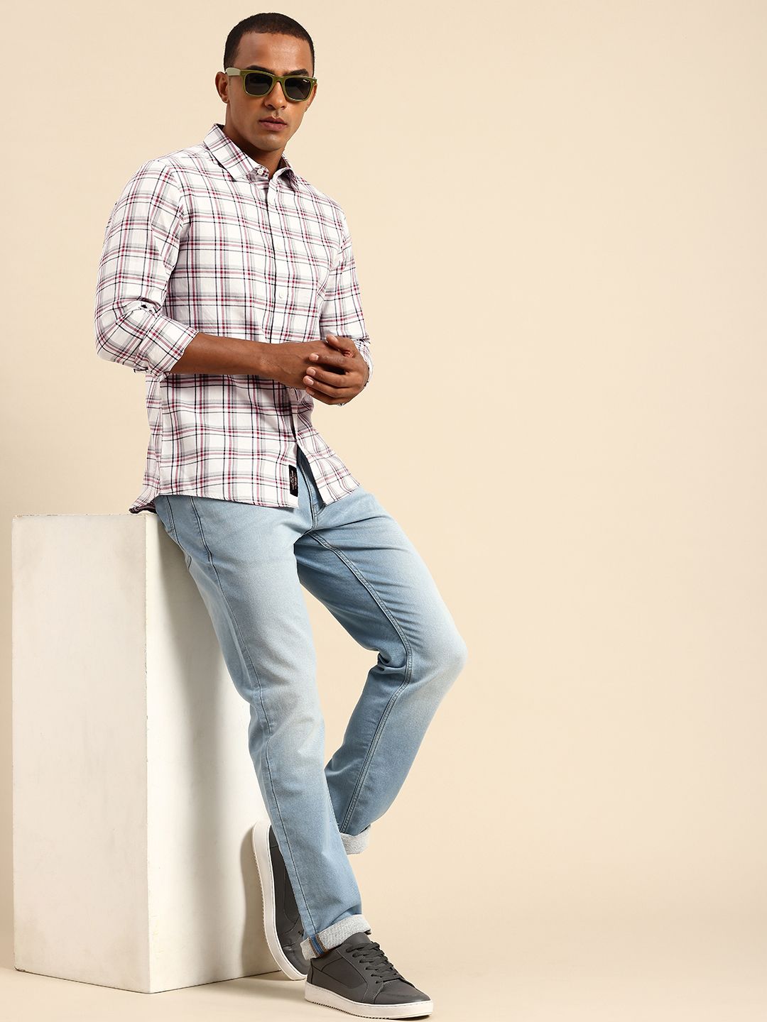 Being Human Slim Fit Opaque Pure Cotton Checked Casual Shirt