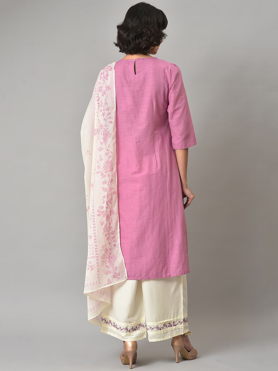 W Women Floral Embroidered Thread Work Pure Cotton Kurta with Palazzos & With Dupatta