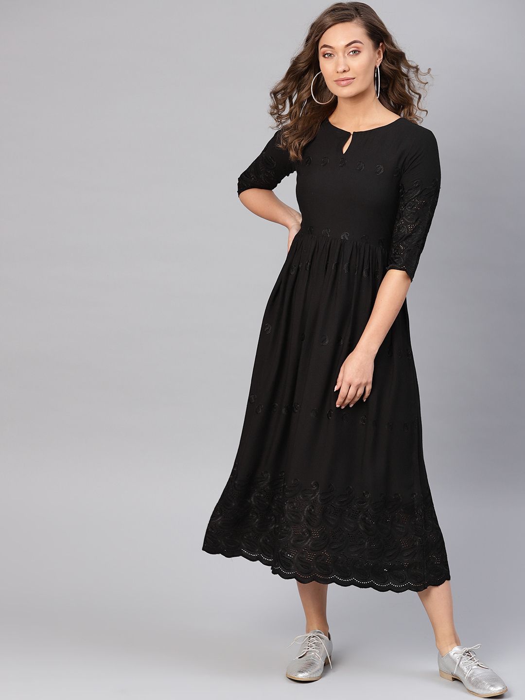 Libas Black Embroidered Ethnic Motifs A-Line Dress