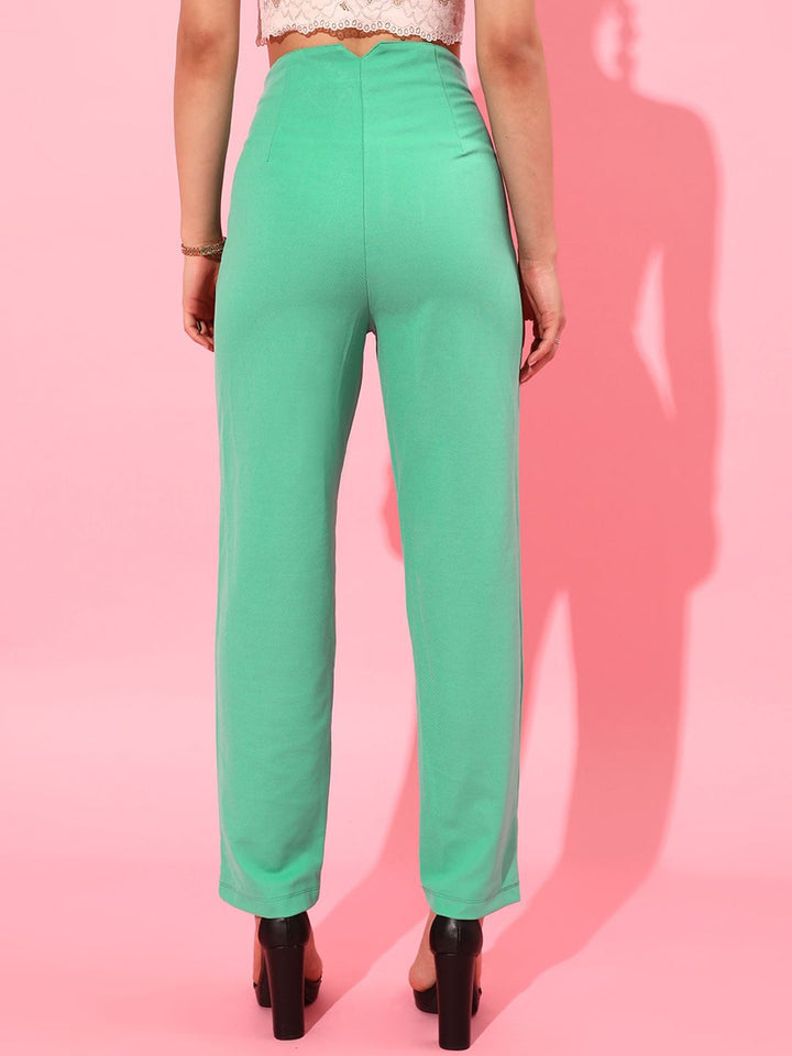 WORK IT by STREET 9 Women Green Straight Fit High-Rise Pleated Trousers