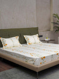 URBAN SPACE Serene Yellow Floral Printed Cotton 200 TC Queen Bedsheet with 2 Pillow Covers