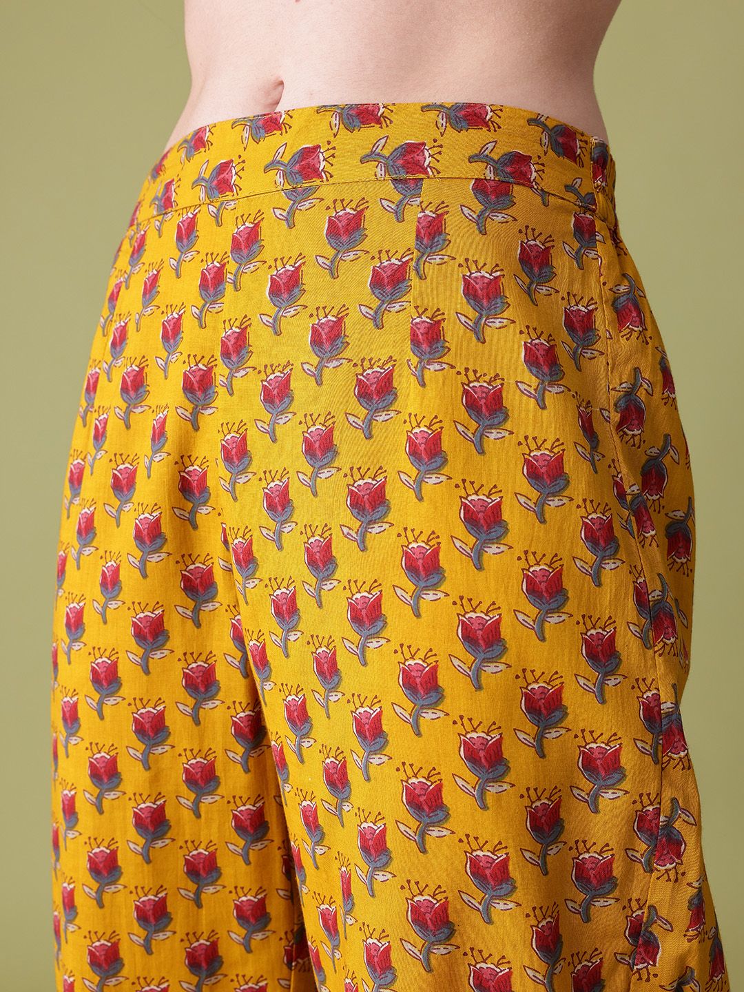 Anouk Floral Print Pleated Pure Cotton Kurta with Trousers & Dupatta