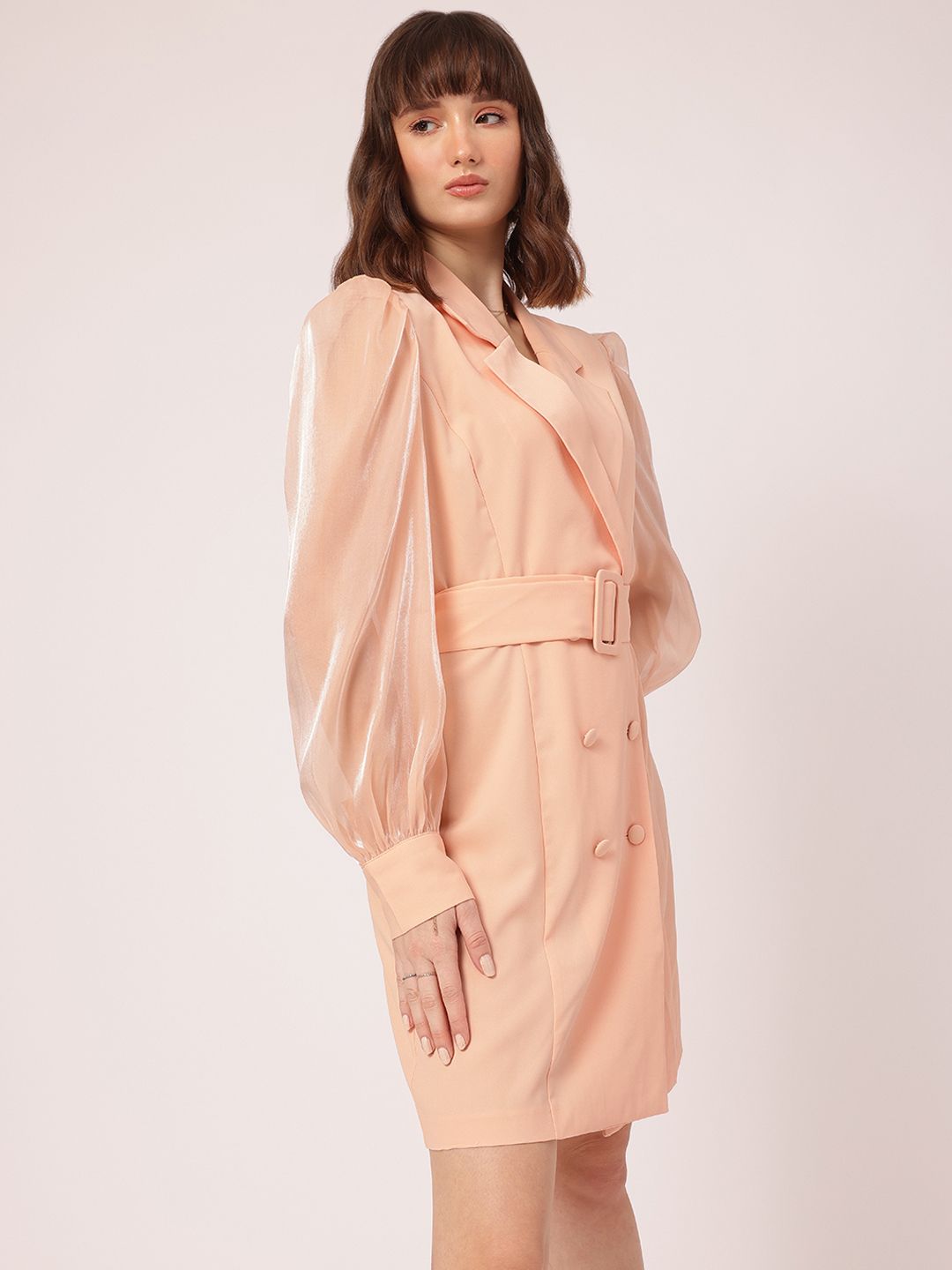 DressBerry Classy & Stylish Lapel Collar Puff Sleeves Belted Blazer Mini Dress