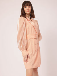 DressBerry Classy & Stylish Lapel Collar Puff Sleeves Belted Blazer Mini Dress