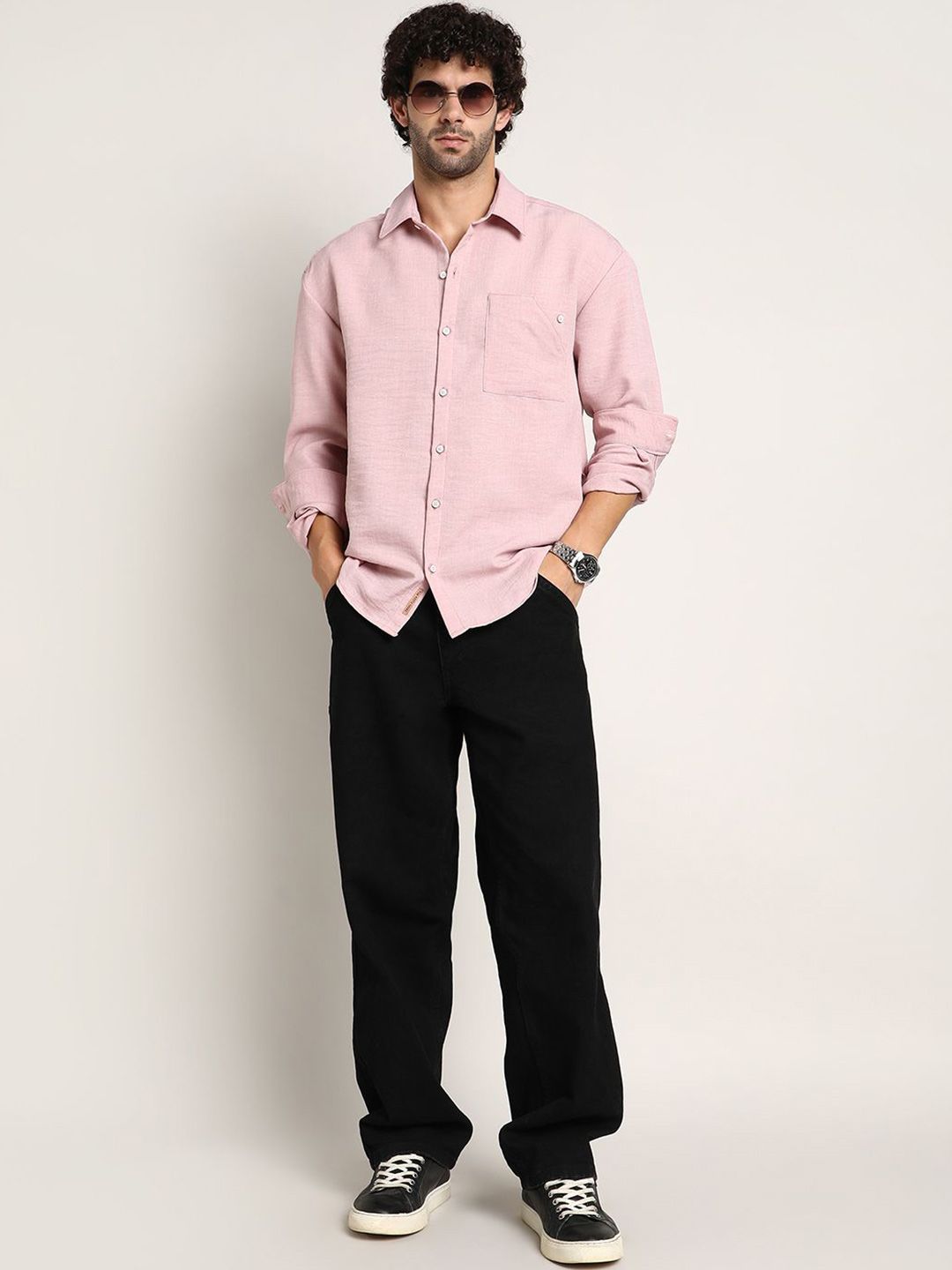 Campus Sutra Men Comfort Relaxed Fit Spread Collar Solid Cotton Casual Shirt