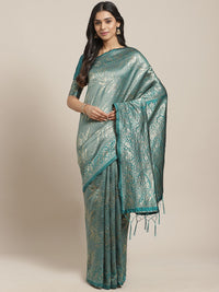 Saree mall Teal Green & Golden Woven Design Banarasi Saree