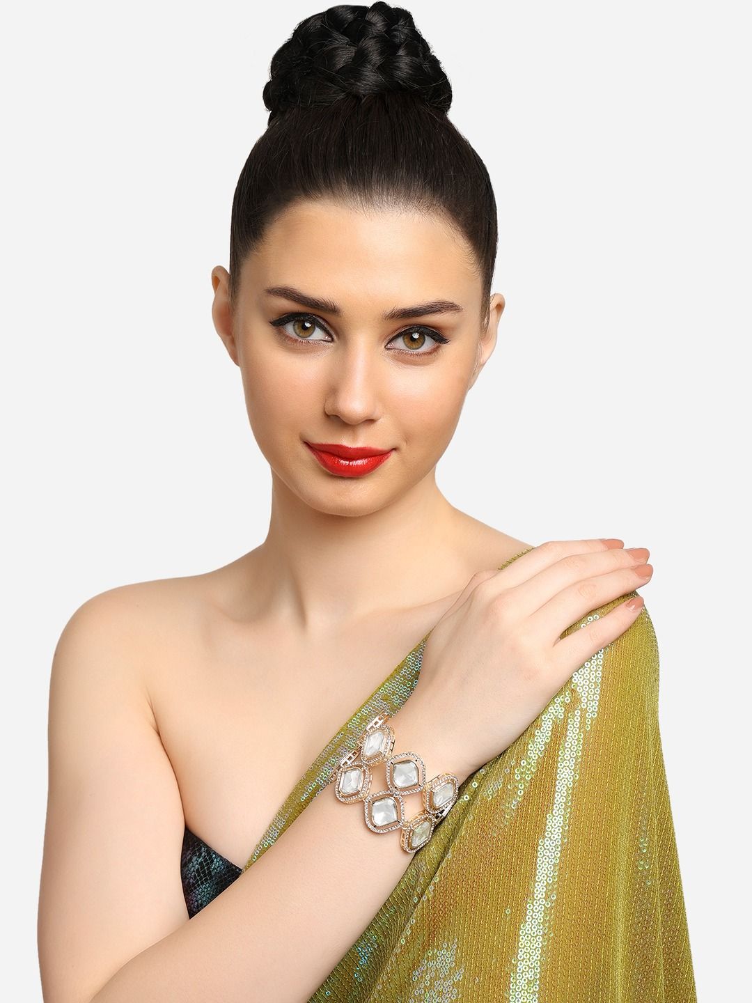 Zaveri Pearls Set of 2 Gold-Plated Austrian Diamonds Studded Wraparound Bracelets