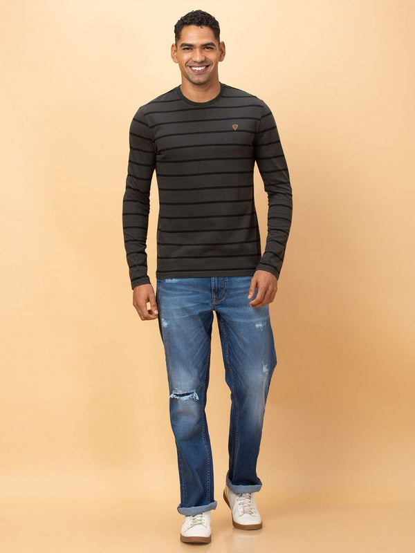 Being Human Men Striped Applique T-shirt