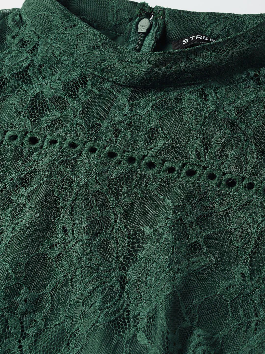 STREET 9 Women Teal Green Lace Layered A-Line Dress