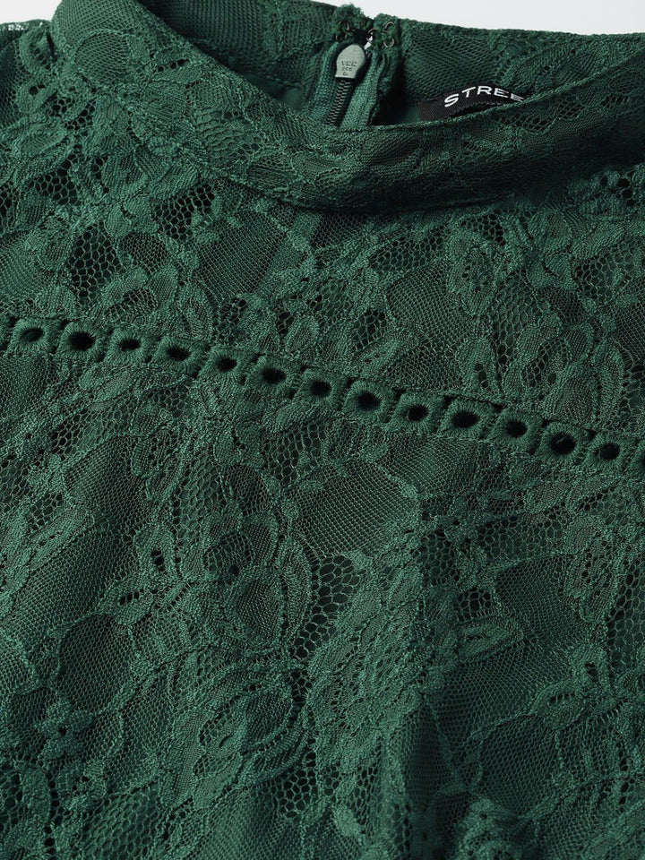 STREET 9 Women Teal Green Lace Layered A-Line Dress