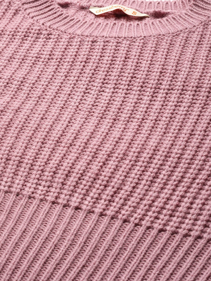 DressBerry Women Pink Self Design Pullover
