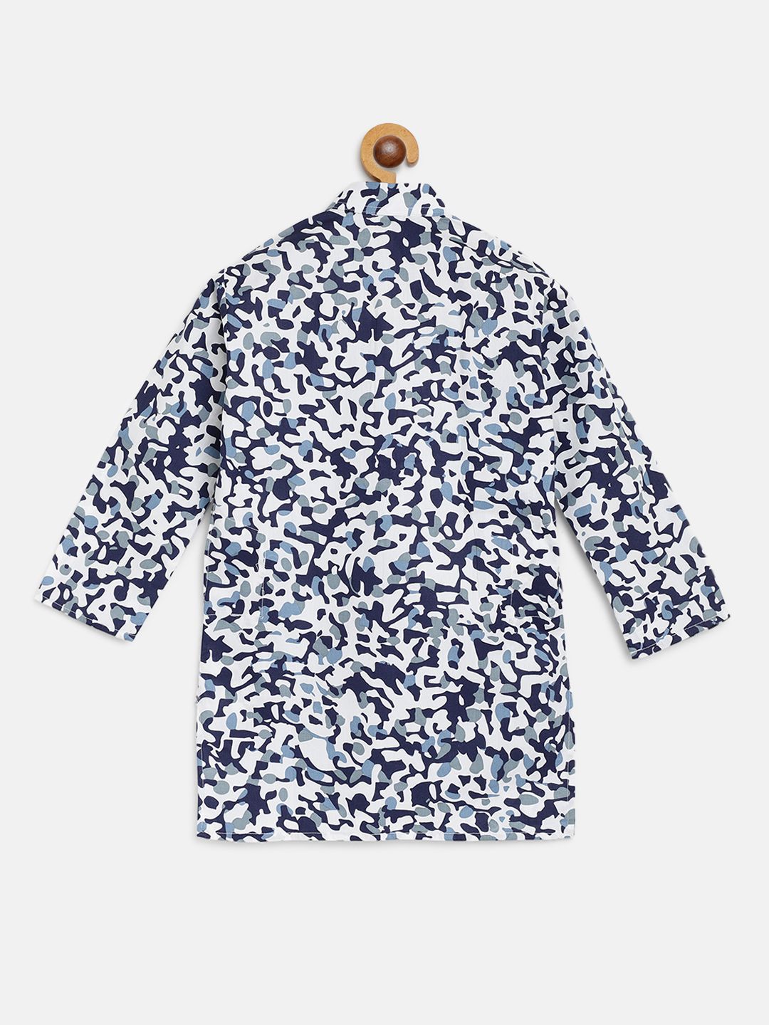 SOJANYA Boys White & Navy Blue Cotton Camouflage Printed Straight Kurta