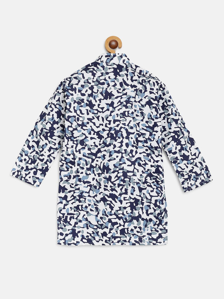SOJANYA Boys White & Navy Blue Cotton Camouflage Printed Straight Kurta