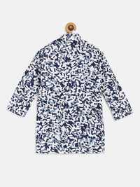 SOJANYA Boys White & Navy Blue Cotton Camouflage Printed Straight Kurta