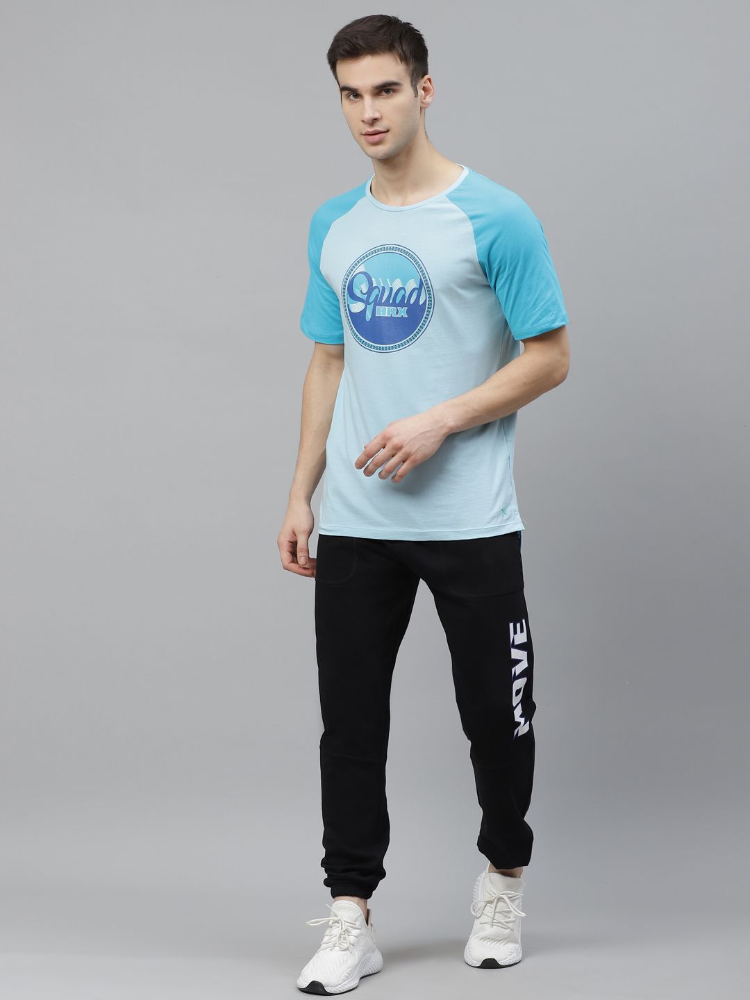 HRX By Hrithik Roshan Men Crystal Blue Cotton Printed Bio-Wash Lifestyle Pure Cotton T-shirt