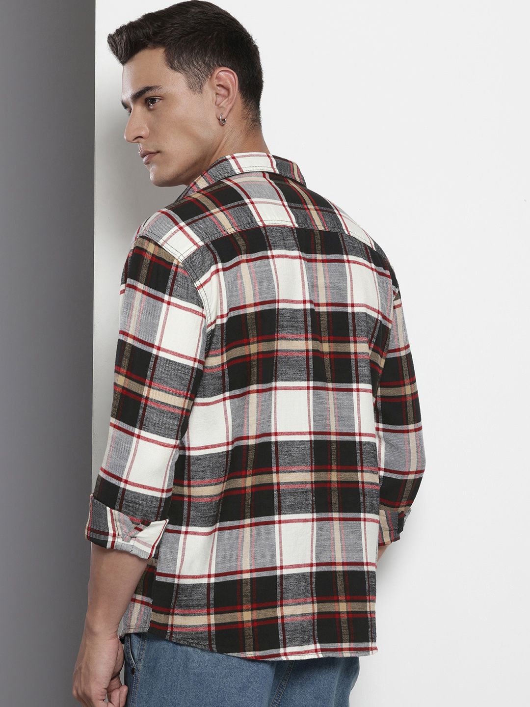 The Indian Garage Co Pure Cotton Checked Drop-Shoulder Sleeves Relaxed Fit Casual Shirt