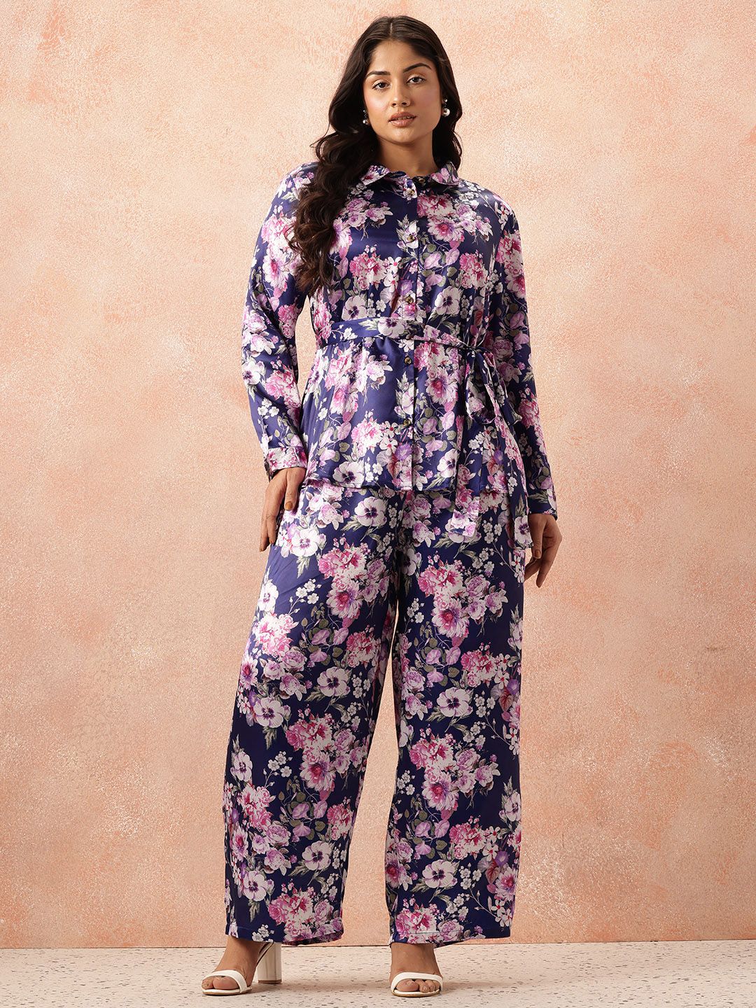 all about you Plus Size Floral Print Co-Ords With a Tie-ups Belt