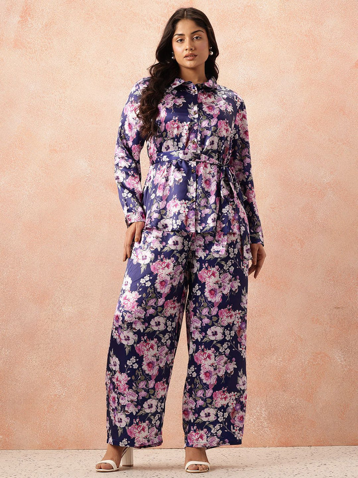 all about you Plus Size Floral Print Co-Ords With a Tie-ups Belt