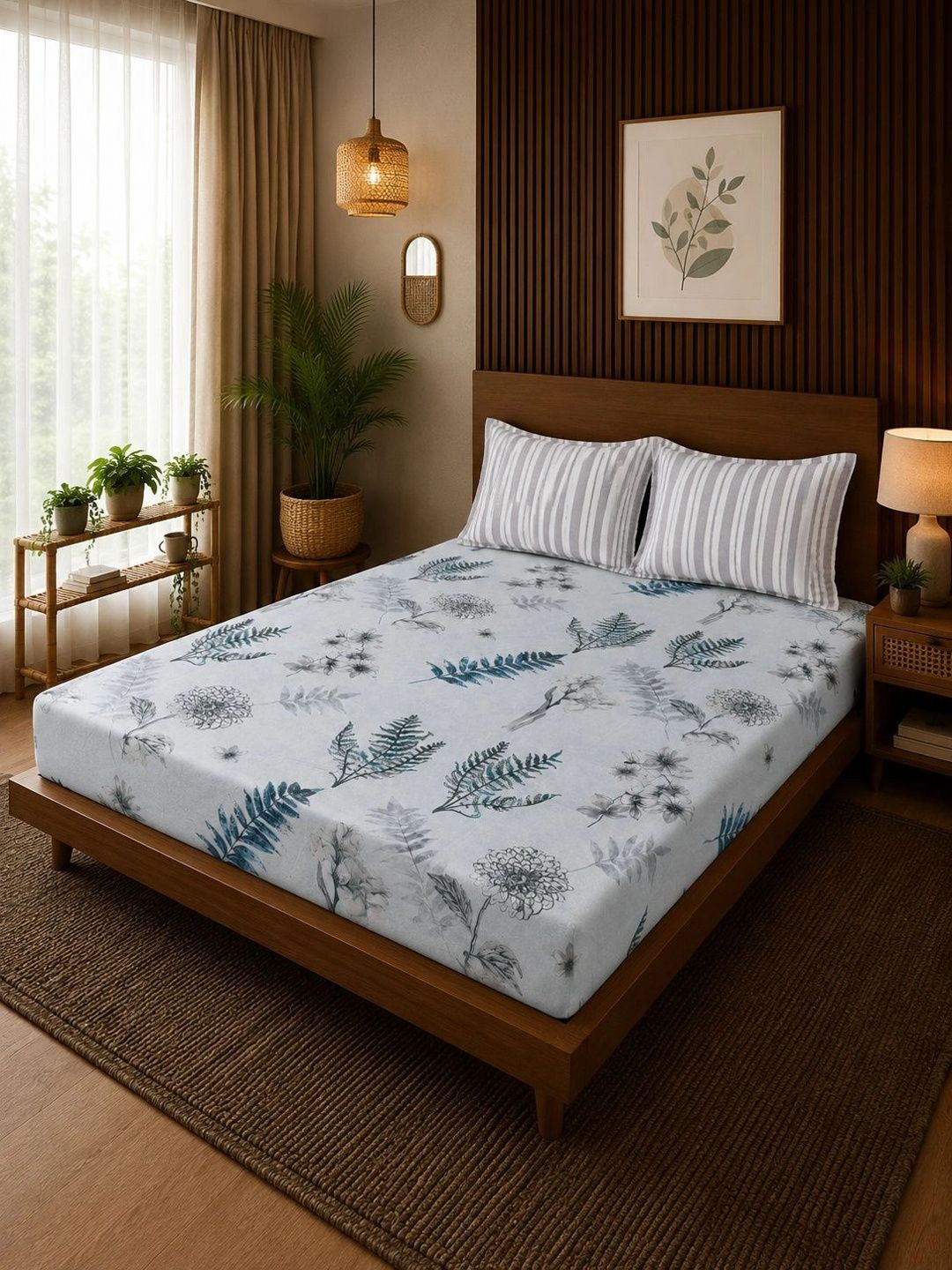 Moda Rapido X KLOTTHE Blue Floral 300 TC King Bedsheet with 2 Pillow Covers