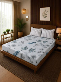 Moda Rapido X KLOTTHE Blue Floral 300 TC King Bedsheet with 2 Pillow Covers