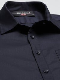 DENNISON Men Navy Blue Smart Slim Fit Stretchable Lycra Formal Shirt