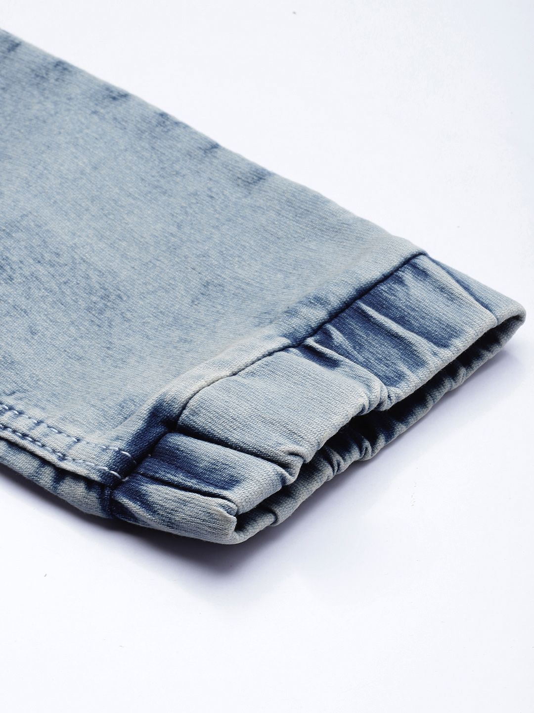 The Indian Garage Co Men Blue Jean Slim Fit Heavy Fade Cuffed Hem Stretchable Jeans