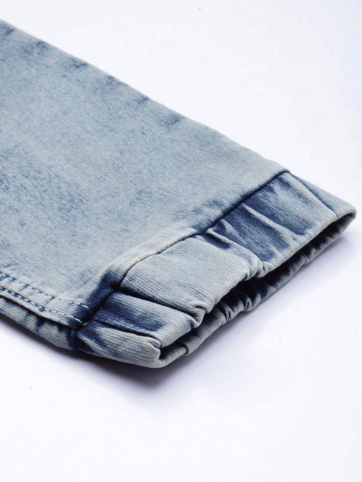 The Indian Garage Co Men Blue Jean Slim Fit Heavy Fade Cuffed Hem Stretchable Jeans