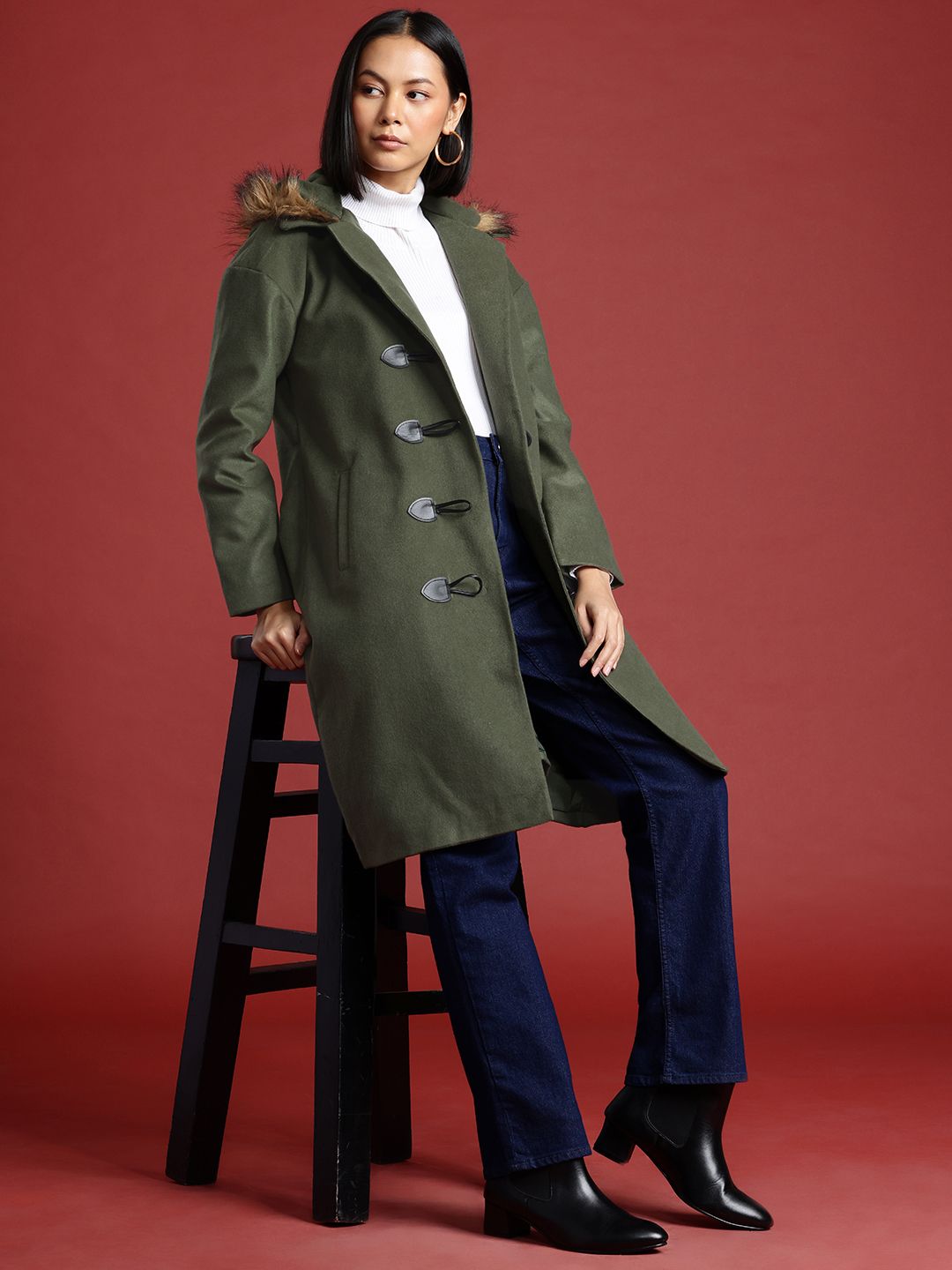 all about you Faux Fur Trim Toogle Closure Parka Coat