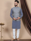 Anouk Navy Blue Ethnic Motifs Printed Straight Pure Cotton Kurta with Churidar