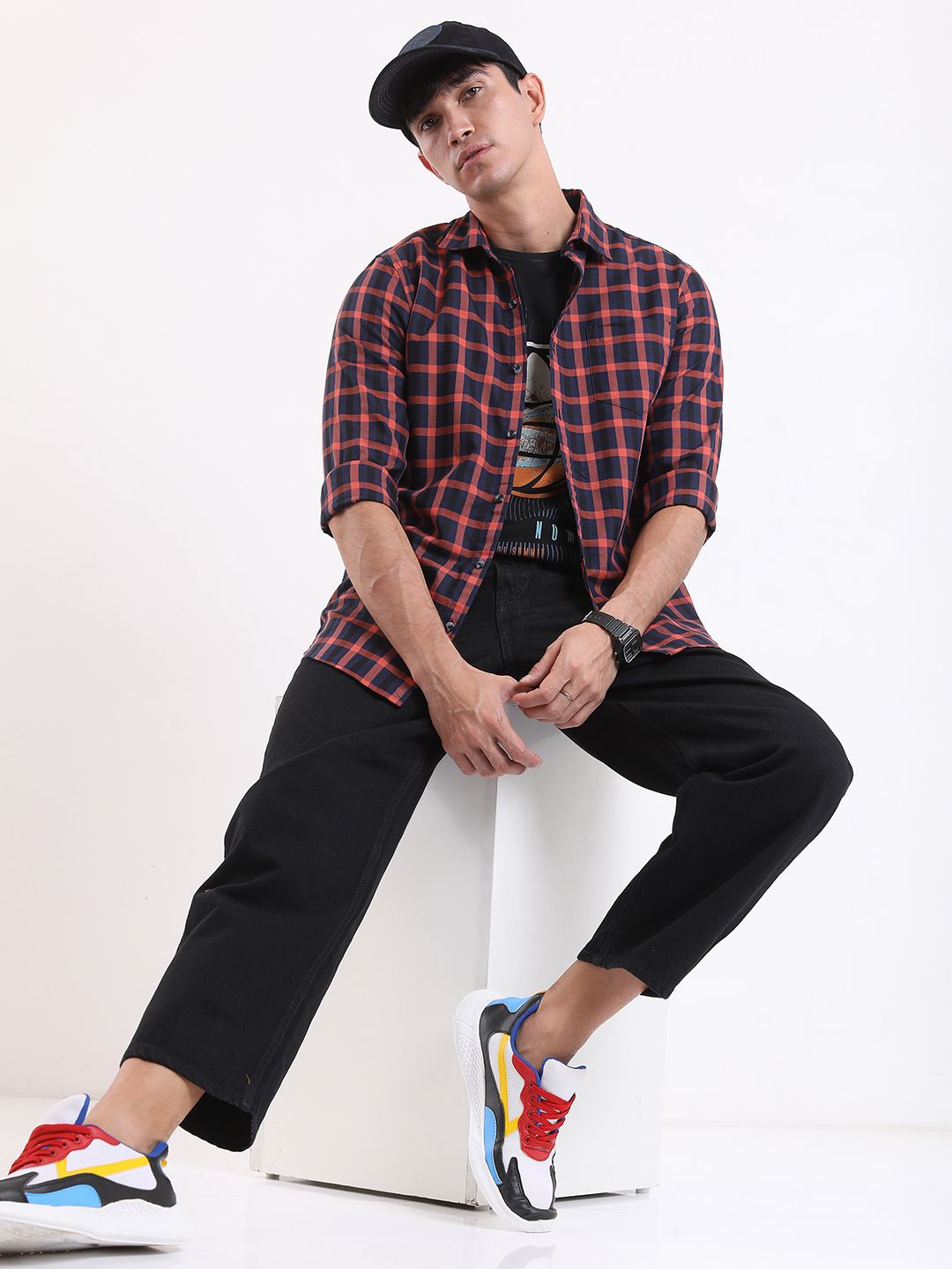 HIGHLANDER Slim Fit Tartan Checks Casual Shirt