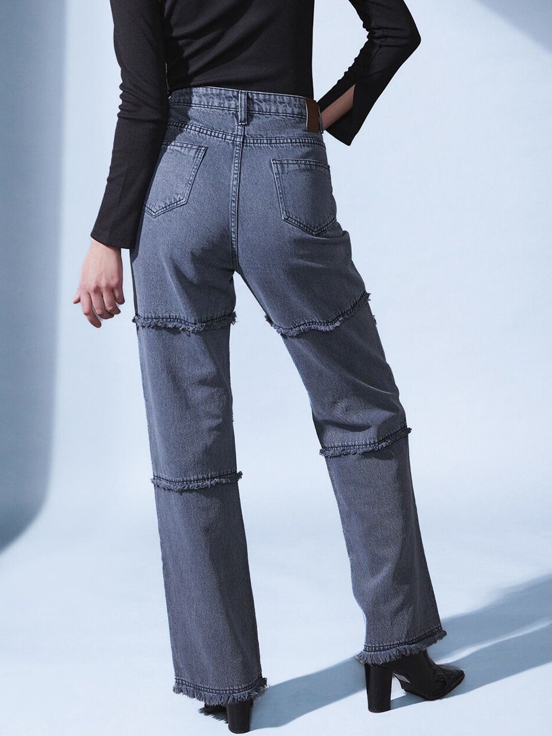 STREET 9 Women Grey Smart Straight Fit High-Rise Highly Distressed Light Fade Jeans
