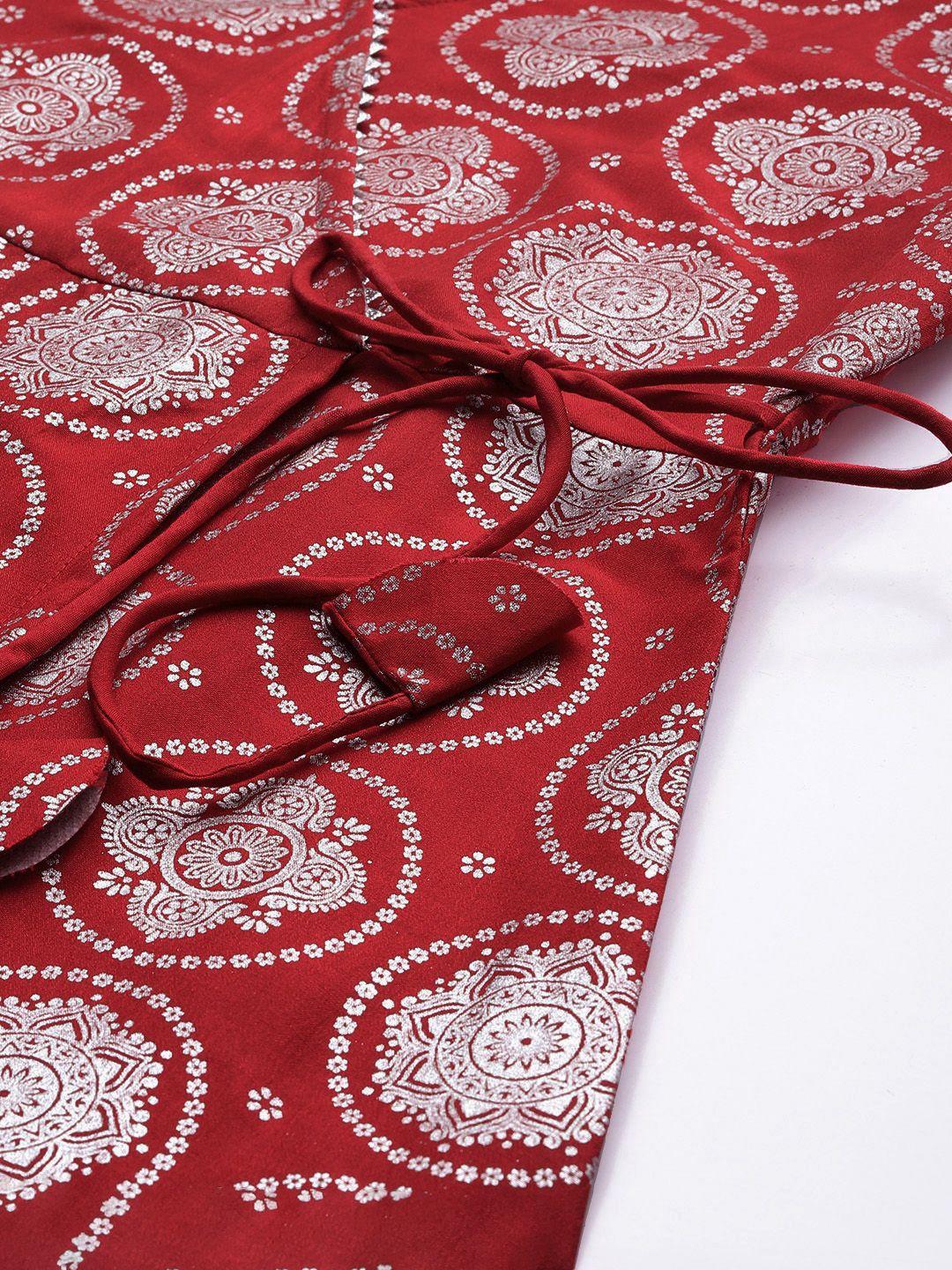 Anouk Ethnic Motifs Foil Printed Wrap Style A-Line Midi Ethnic Dress