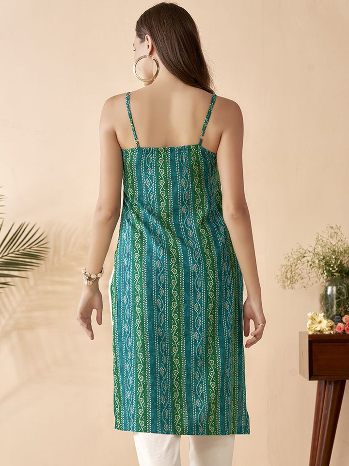 Anouk V Neck Sleeveless Bandhani Straight Kurta