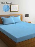 KLOTTHE Blue Striped 300 TC Fitted Super king Double Bedsheet with 2 Pillow Covers