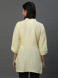 AURELIA Geometric Woven Design Mandarin Collar Straight Kurti